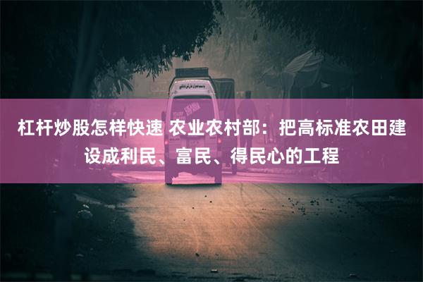 杠杆炒股怎样快速 农业农村部：把高标准农田建设成利民、富民、得民心的工程