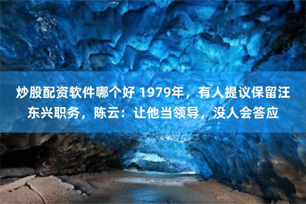 炒股配资软件哪个好 1979年，有人提议保留汪东兴职务，陈云：让他当领导，没人会答应